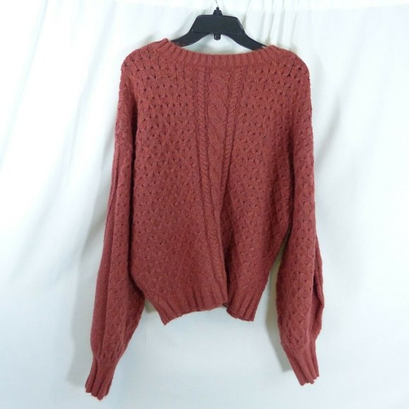 Nordstrom Love Fire Beautiful Cable Knit Balloon Sleeve Marsala Rust Size XL - Picture 5 of 7